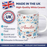 Personalized Custom Name Cute Snowman Christmas Pattern Gifts Candy Winter Seamless Design 11oz Ceramic Coffee Tea Mug White Large Handle
