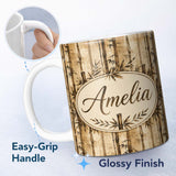 Personalized Custom Name Vintage Sepia Bamboo Forest with Textured Background Seamless Lovely 11oz Ceramic Coffee Tea Mug White Large Handle