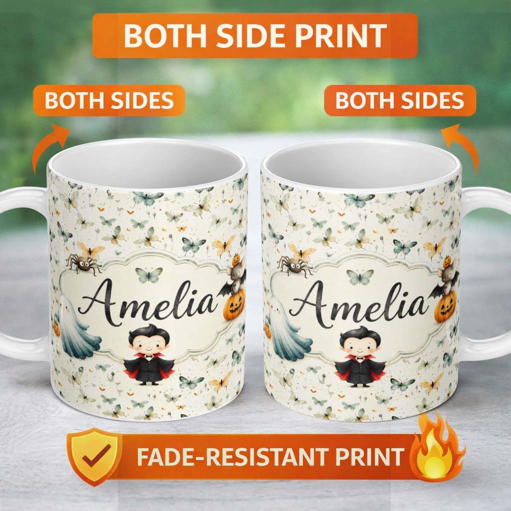 Personalized Custom Name Soft Watercolor Butterflies with Neutral Tones Seamless Pattern 11oz Ceramic Coffee Tea Mug White Large Handle