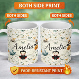 Personalized Custom Name Soft Watercolor Butterflies with Neutral Tones Seamless Pattern 11oz Ceramic Coffee Tea Mug White Large Handle