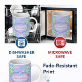 Personalized Custom Name Cute Alien Space Cartoon Animal Pattern Cute Unique Gift Lovely 11oz Ceramic Coffee Tea Mug White Large Handle