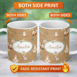 Personalized Custom Name Woodland Animals Koala Kangaroo Bear Floral Beige Seamless Pattern 11oz Ceramic Coffee Tea Mug White Large Handle