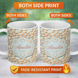 Personalized Custom Name Vintage Cream Puff Dessert Repeating Pattern Soft Pastel Seamless 11oz Ceramic Coffee Tea Mug White Large Handle