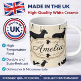 Personalized Custom Name Minimal Goat Farm Animal Illustration Soft Neutral Seamless Pattern 11oz Ceramic Coffee Tea Mug White Large Handle