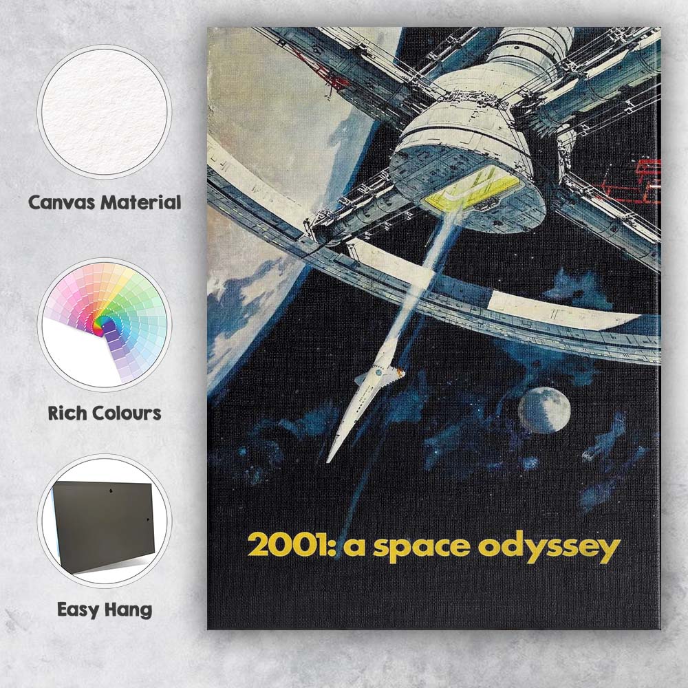 Black White Space Station Science Fiction Retro Futuristic Artwork Canvas Wall Art Print Decor Picture Ready to Hang