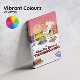 Pastel Cartoon Family Thanksgiving Dinner Illustration Artwork Canvas Wall Art Print Decor Picture Ready to Hang