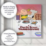 Pastel Cartoon Family Thanksgiving Dinner Illustration Artwork Canvas Wall Art Print Decor Picture Ready to Hang