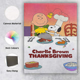 Pastel Cartoon Family Thanksgiving Dinner Illustration Artwork Canvas Wall Art Print Decor Picture Ready to Hang