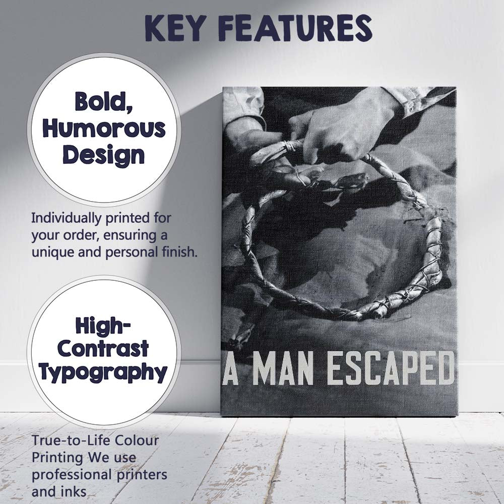 Black and White Prison Escape Rope Detail Classic French Cinema Photography Canvas Wall Art Print Decor Picture Ready to Hang