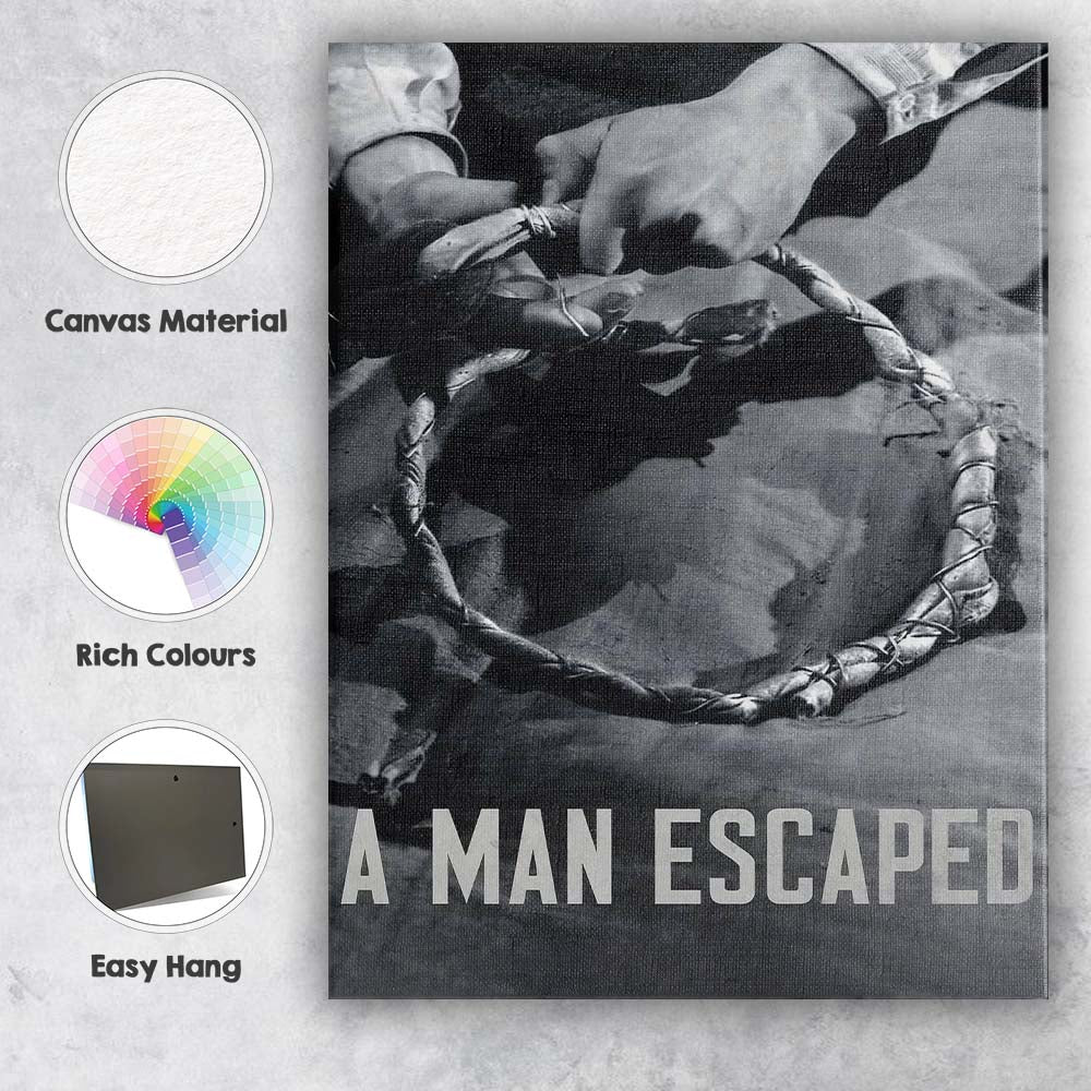Black and White Prison Escape Rope Detail Classic French Cinema Photography Canvas Wall Art Print Decor Picture Ready to Hang