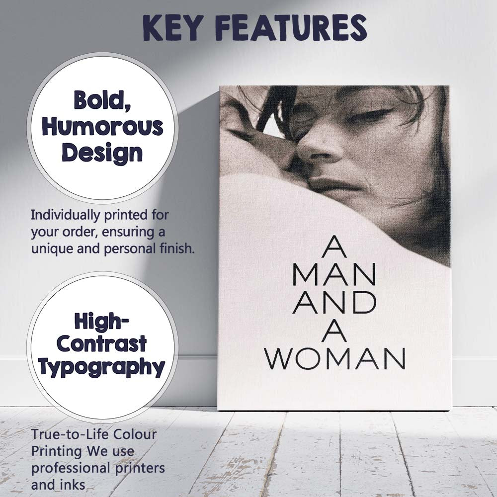 Monochrome Romantic Embrace Close Up Art House Film Style Portrait Canvas Wall Art Print Decor Picture Ready to Hang