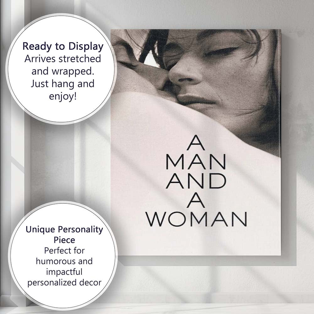 Monochrome Romantic Embrace Close Up Art House Film Style Portrait Canvas Wall Art Print Decor Picture Ready to Hang