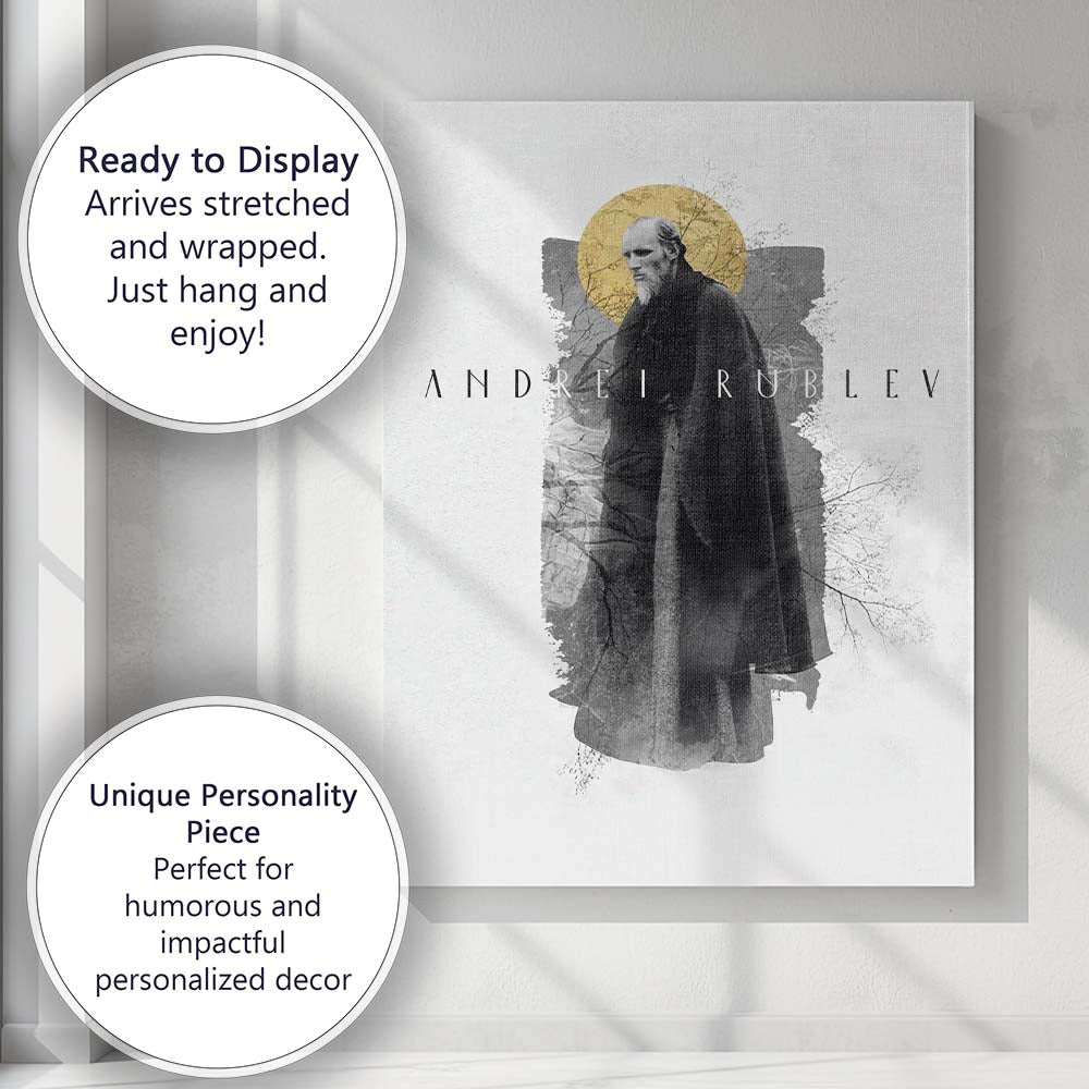 Monochrome Spiritual Monk Atmospheric Forest Double Exposure Artwork Canvas Wall Art Print Decor Picture Ready to Hang