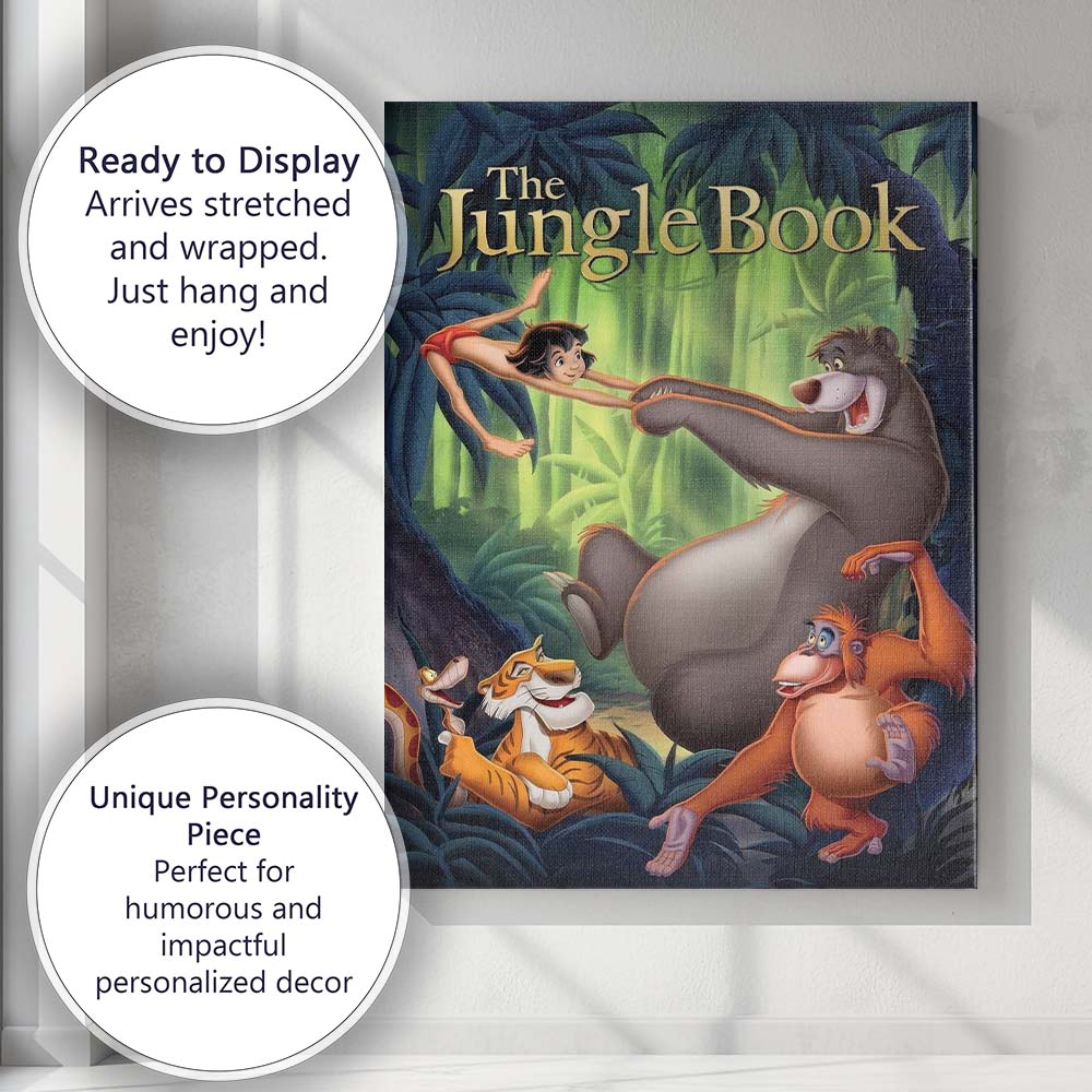 Colourful Jungle Adventure Animated Animal Characters Forest Illustration Canvas Wall Art Print Decor Picture Ready to Hang