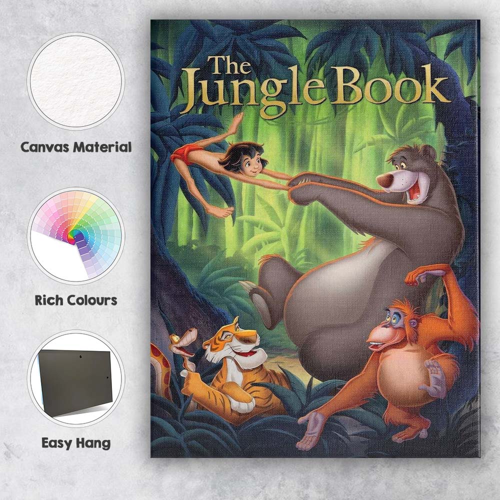 Colourful Jungle Adventure Animated Animal Characters Forest Illustration Canvas Wall Art Print Decor Picture Ready to Hang