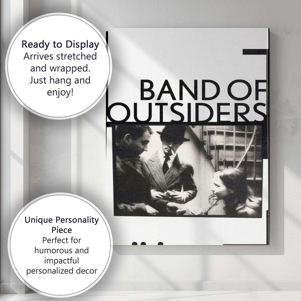 Black and White French New Wave Gangster Cinema Typography Design Canvas Wall Art Print Decor Picture Ready to Hang