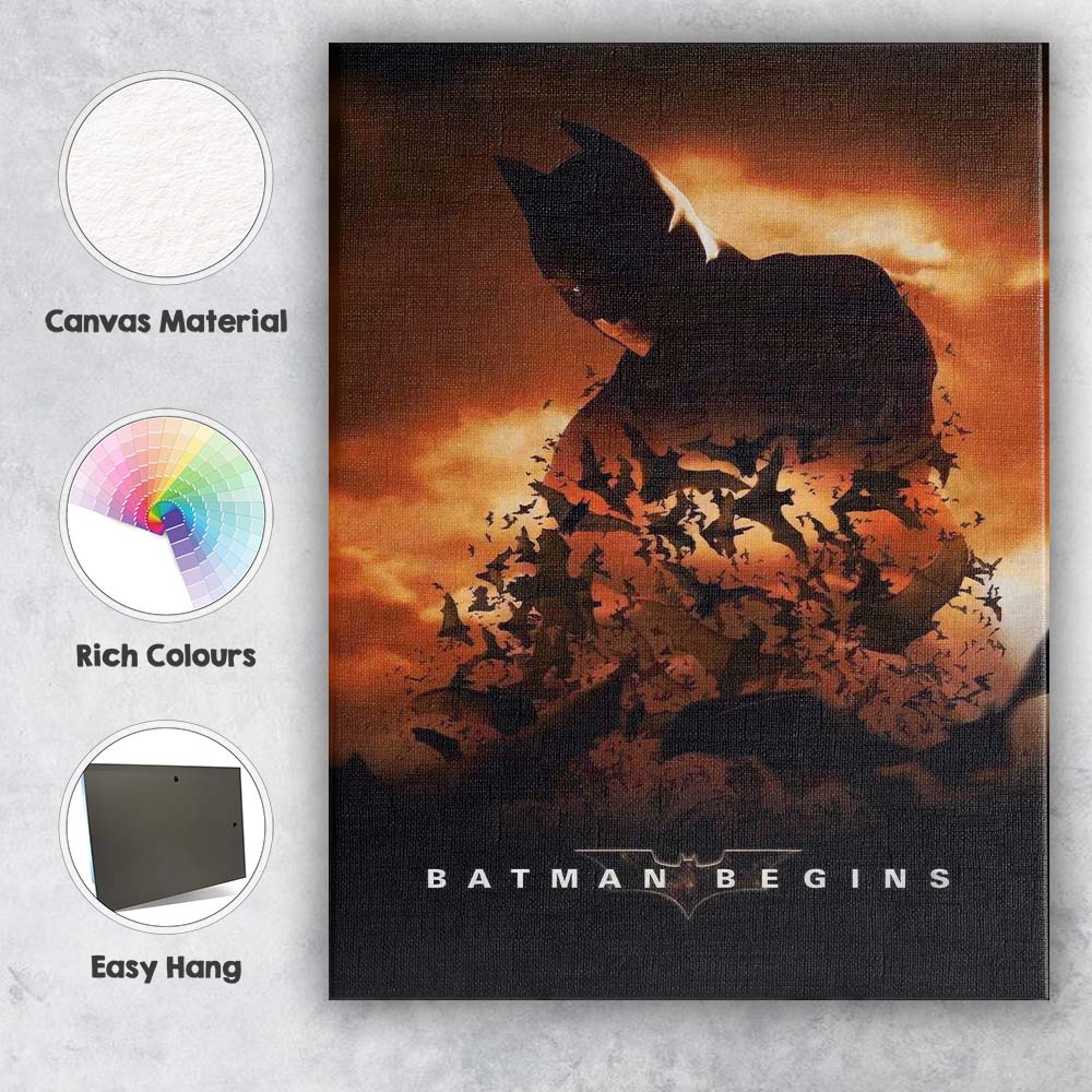 Dark Superhero Bat Swarm Fiery Sky Fantasy Artwork Canvas Wall Art Print Decor Picture Ready to Hang