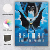 Dark Blue Gothic Superhero Skyline Masked Vigilante Illustration Canvas Wall Art Print Decor Picture Ready to Hang