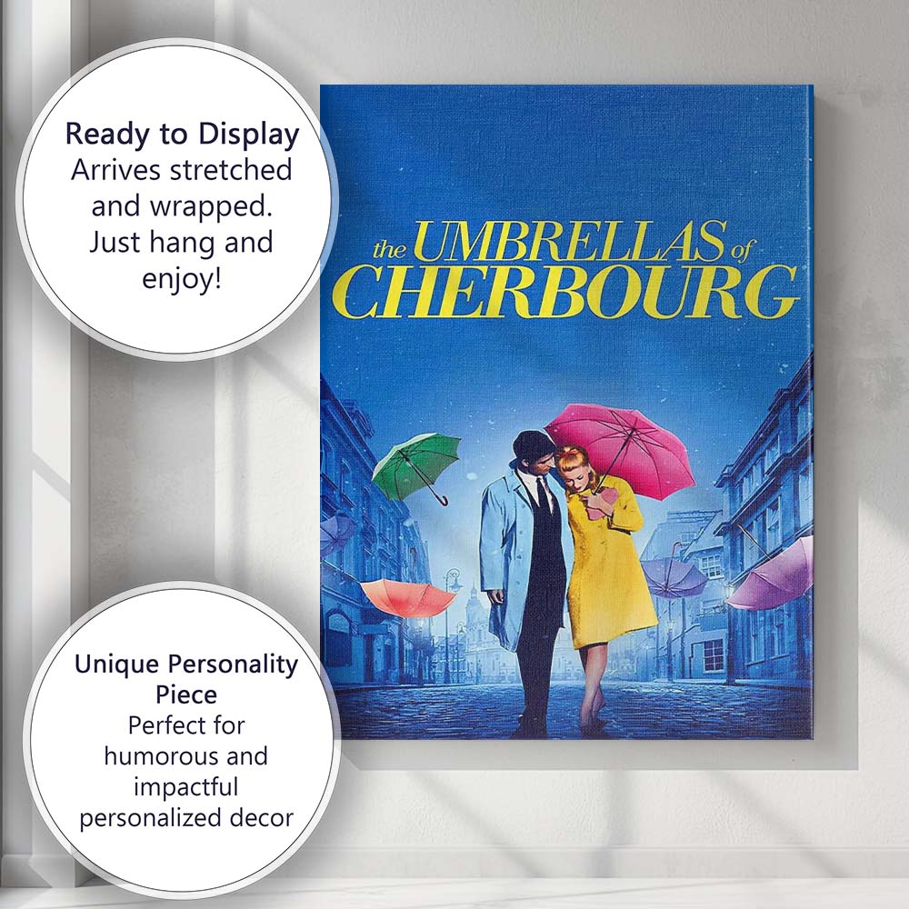 Blue Romantic Parisian Street Umbrella Love Story Artwork Canvas Wall Art Print Decor Picture Ready to Hang