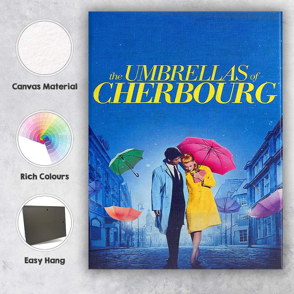 Blue Romantic Parisian Street Umbrella Love Story Artwork Canvas Wall Art Print Decor Picture Ready to Hang