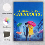 Blue Romantic Parisian Street Umbrella Love Story Artwork Canvas Wall Art Print Decor Picture Ready to Hang