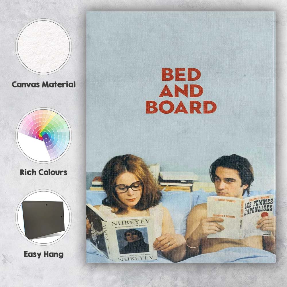 Minimalist Bedroom Couple Reading Contemporary Retro Lifestyle Canvas Wall Art Print Decor Picture Ready to Hang