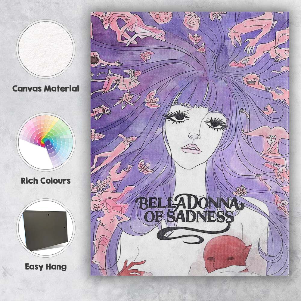 Psychedelic Purple Fantasy Maiden Surreal Illustration Art Nouveau Style Canvas Wall Art Print Decor Picture Ready to Hang