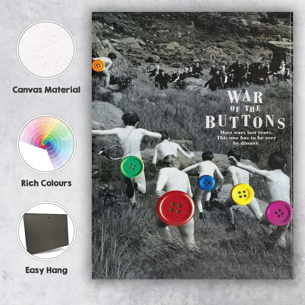 Black and White Button Covered Nude Figures Satirical Battlefield Scene Canvas Wall Art Print Decor Picture Ready to Hang