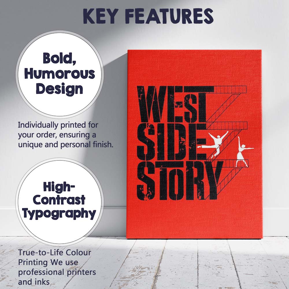 Bold Red Black Typography Staircase Graphic Modern Minimalist Design Canvas Wall Art Print Decor Picture Ready to Hang