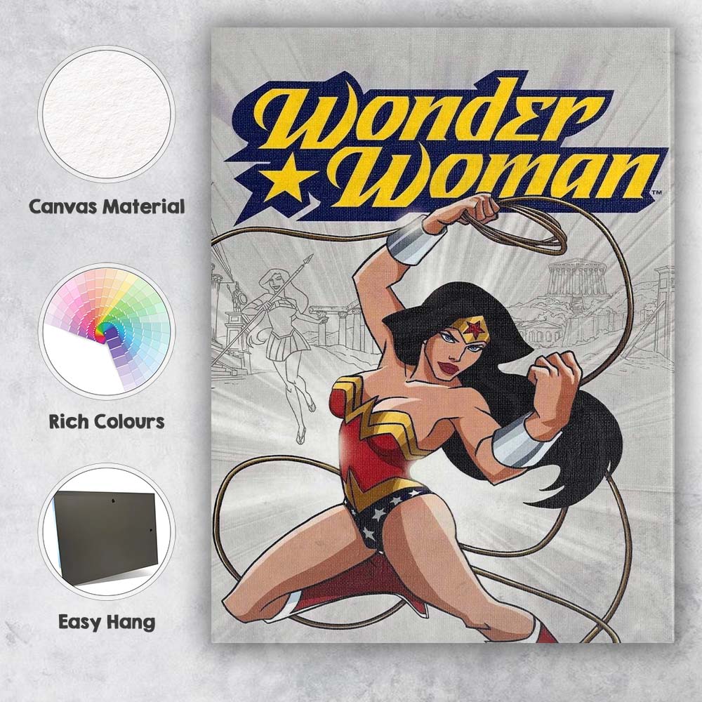 Classic Wonder Woman Superhero Action Comic Book Illustration Canvas Wall Art Print Decor Picture Ready to Hang