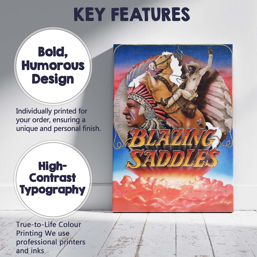 Blazing Saddles Classic Western Comedy Cowboy Horse Native American Retro Film Poster Canvas Wall Art Print Decor Picture Ready to Hang