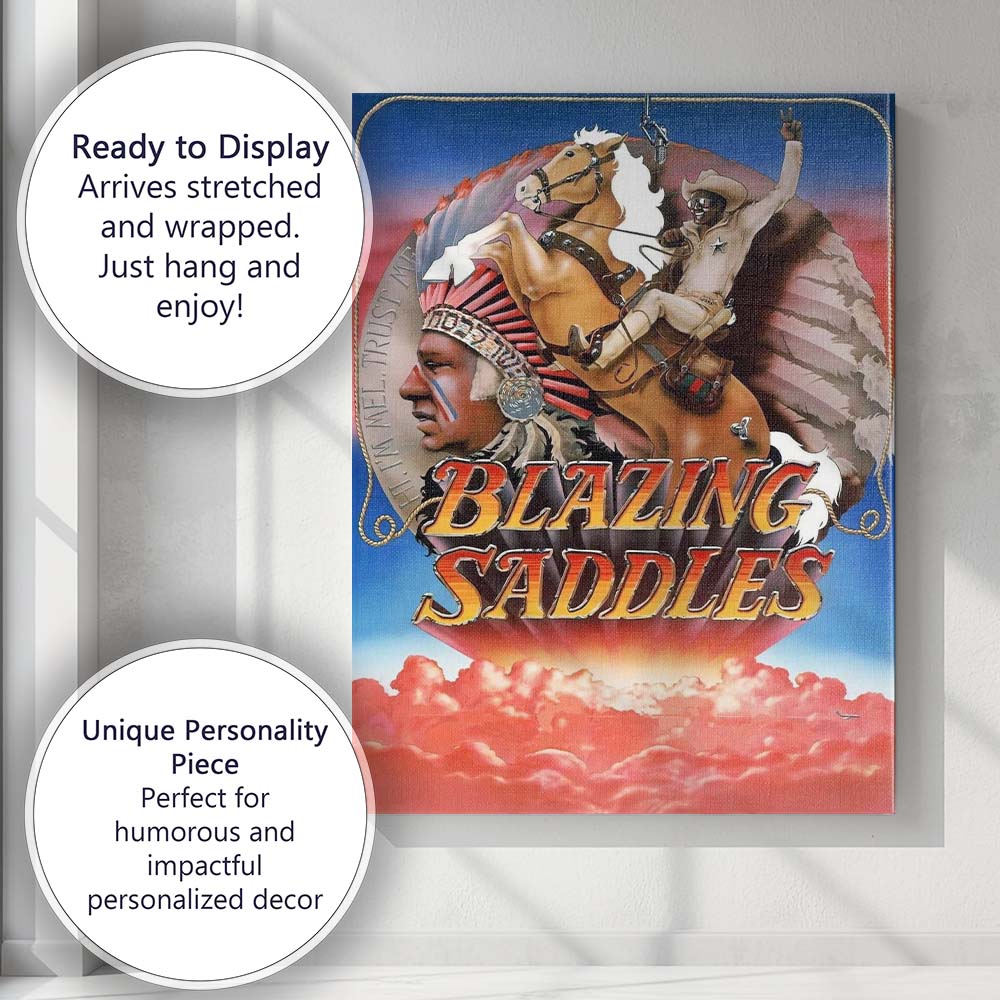 Blazing Saddles Classic Western Comedy Cowboy Horse Native American Retro Film Poster Canvas Wall Art Print Decor Picture Ready to Hang