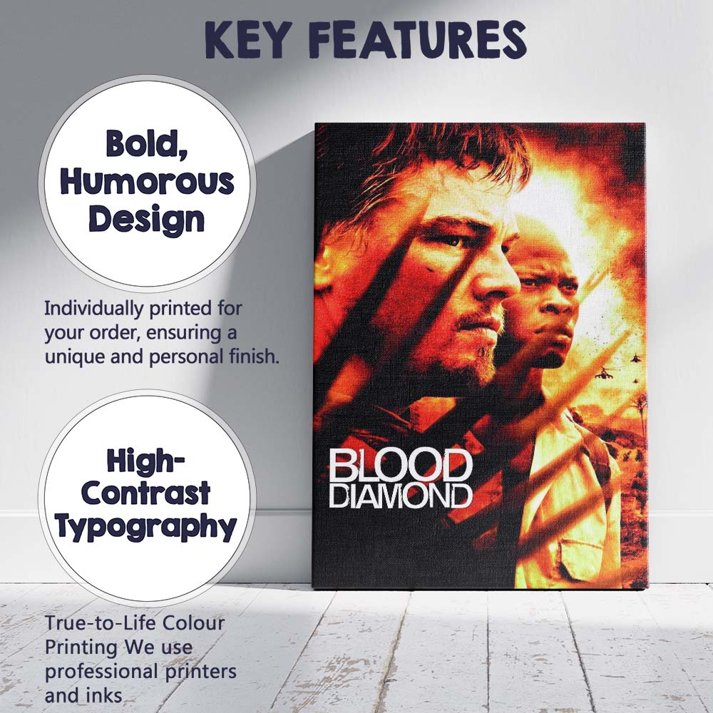 Blood Diamond Intense War Drama Action Adventure Fiery Orange Cinematic Portrait Canvas Wall Art Print Decor Picture Ready to Hang