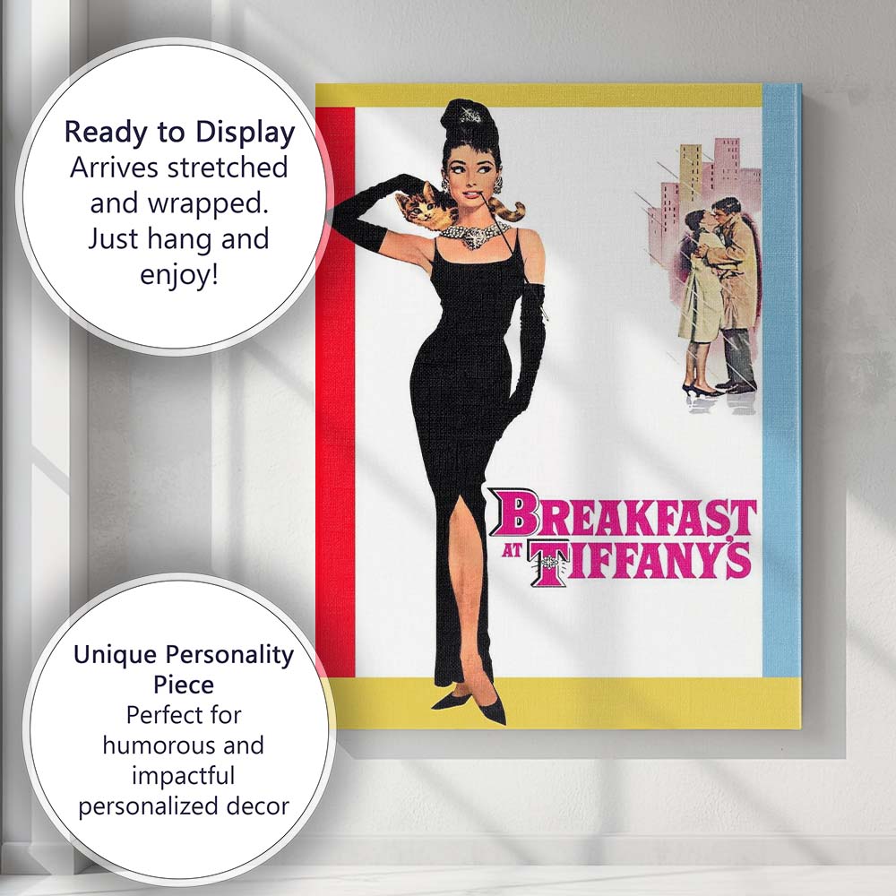 Elegant Fashion Woman Black Dress Retro Glamour Illustration Canvas Wall Art Print Decor Picture Ready to Hang