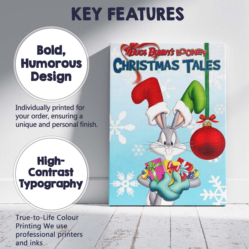 Festive Cartoon Rabbit Christmas Gifts Snowflake Illustration Canvas Wall Art Print Decor Picture Ready to Hang