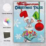 Festive Cartoon Rabbit Christmas Gifts Snowflake Illustration Canvas Wall Art Print Decor Picture Ready to Hang