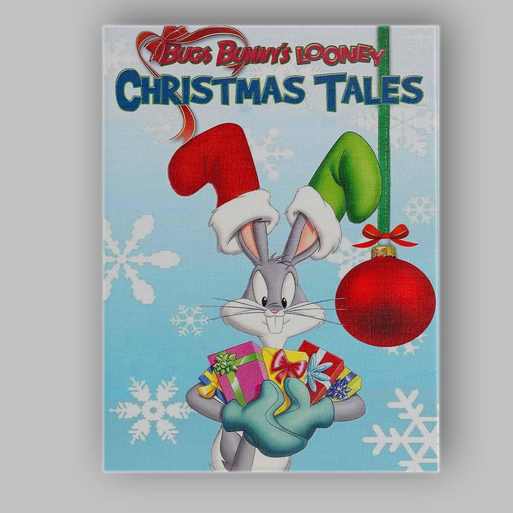 Festive Cartoon Rabbit Christmas Gifts Snowflake Illustration Canvas Wall Art Print Decor Picture Ready to Hang