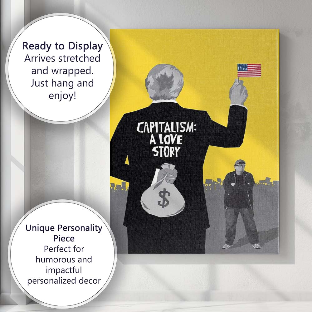 Yellow Political Satire Capitalism Protest Graphic Minimalist Pop Art Canvas Wall Art Print Decor Picture Ready to Hang