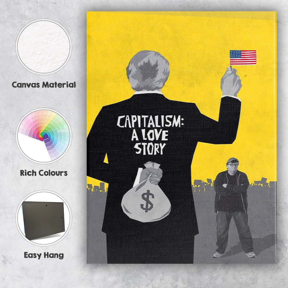 Yellow Political Satire Capitalism Protest Graphic Minimalist Pop Art Canvas Wall Art Print Decor Picture Ready to Hang