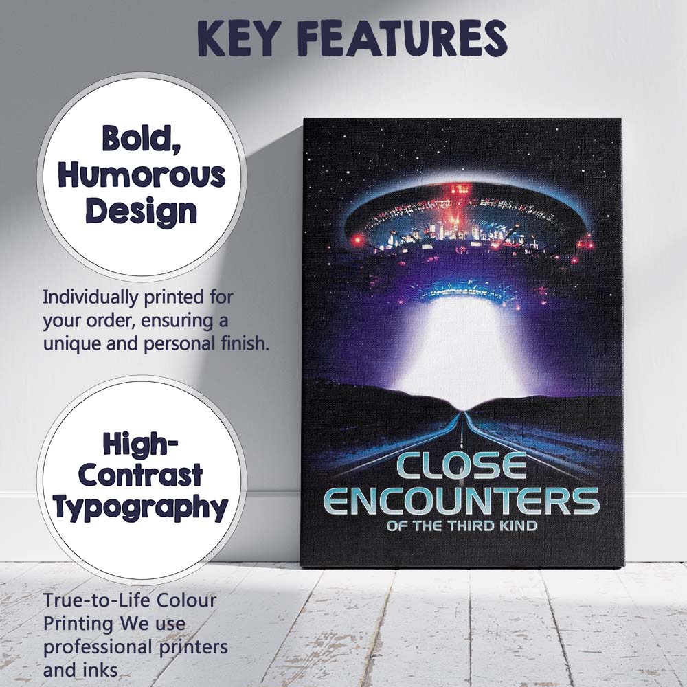 Retro Science Fiction UFO Spacecraft Neon Night Sky Close Encounters Inspired Canvas Wall Art Print Decor Picture Ready to Hang