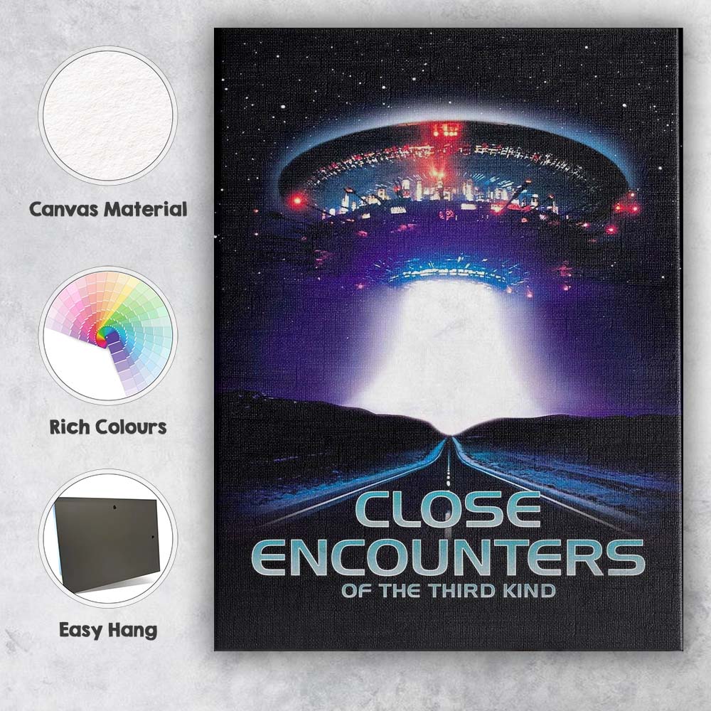 Retro Science Fiction UFO Spacecraft Neon Night Sky Close Encounters Inspired Canvas Wall Art Print Decor Picture Ready to Hang