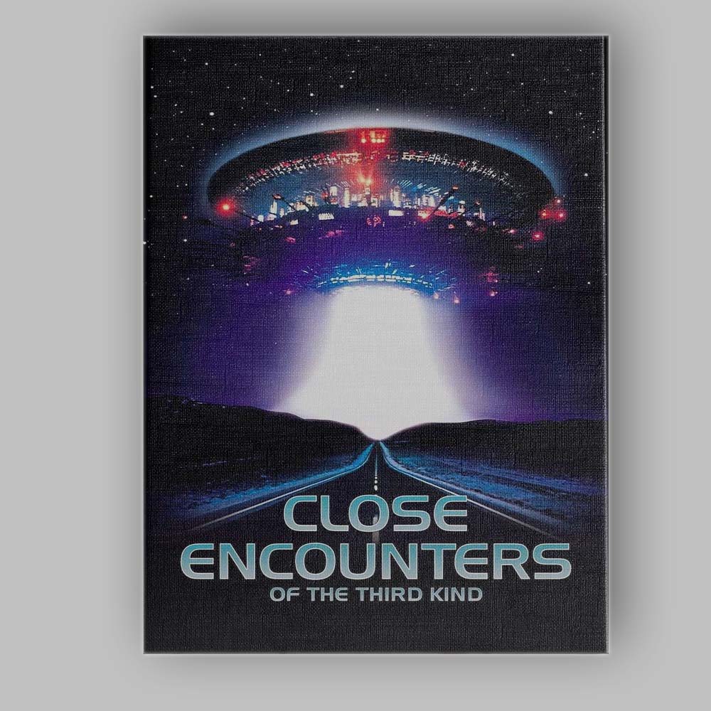 Retro Science Fiction UFO Spacecraft Neon Night Sky Close Encounters Inspired Canvas Wall Art Print Decor Picture Ready to Hang