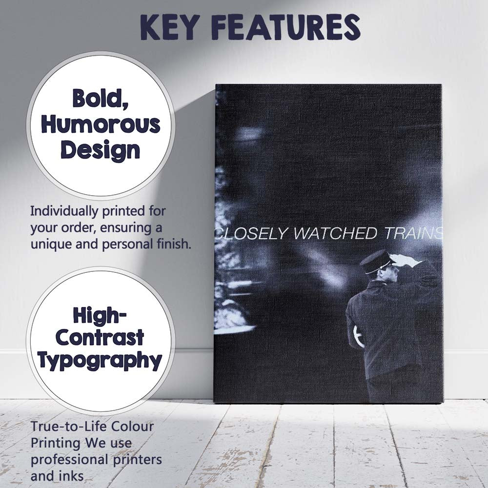 Monochrome Motion Blur Railway Worker Closely Watched Trains Cinematic Canvas Wall Art Print Decor Picture Ready to Hang