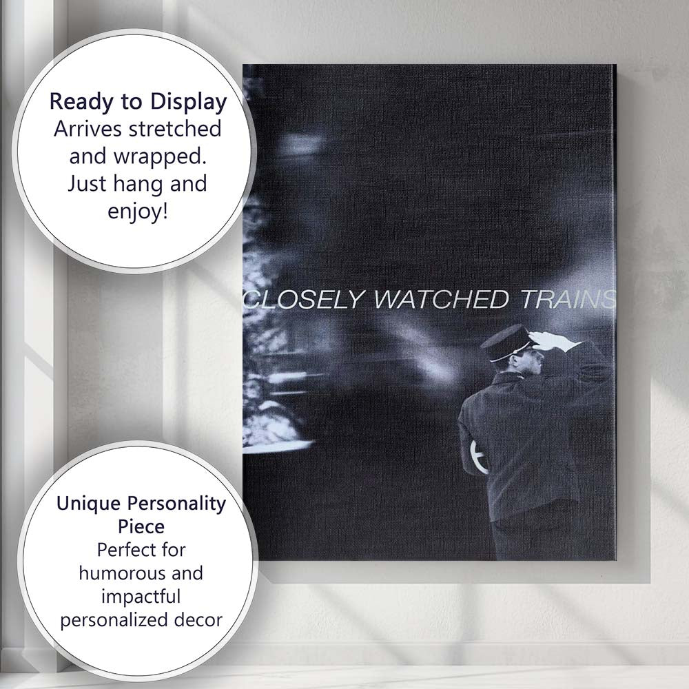 Monochrome Motion Blur Railway Worker Closely Watched Trains Cinematic Canvas Wall Art Print Decor Picture Ready to Hang