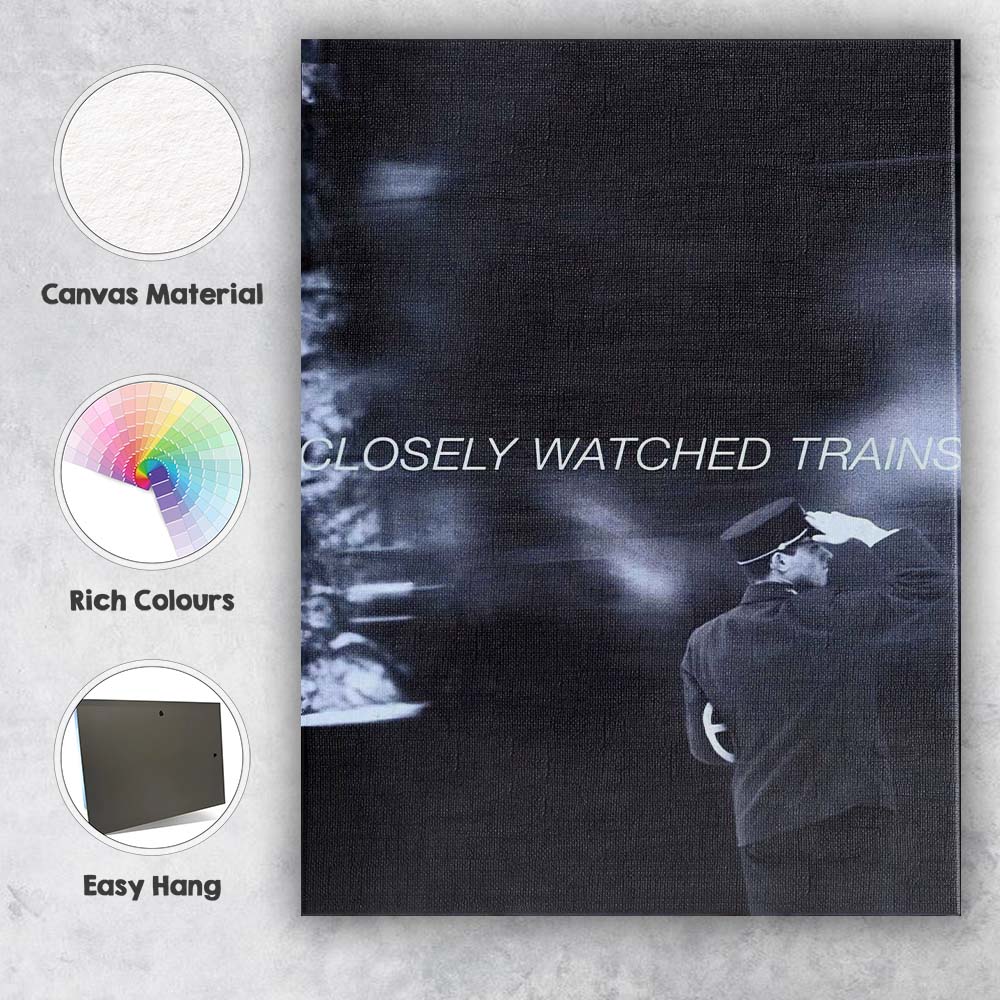 Monochrome Motion Blur Railway Worker Closely Watched Trains Cinematic Canvas Wall Art Print Decor Picture Ready to Hang