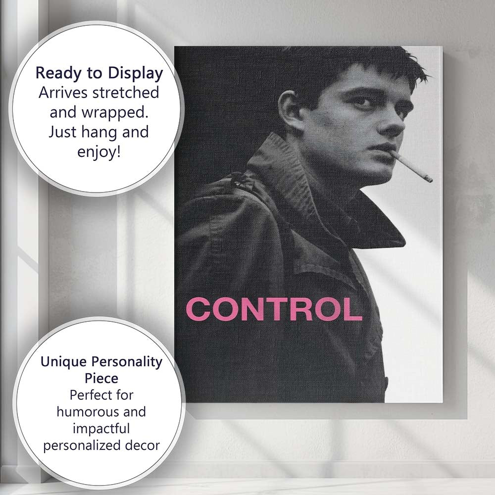 Black and White Moody Youth Portrait Pink Typography Control Inspired Canvas Wall Art Print Decor Picture Ready to Hang