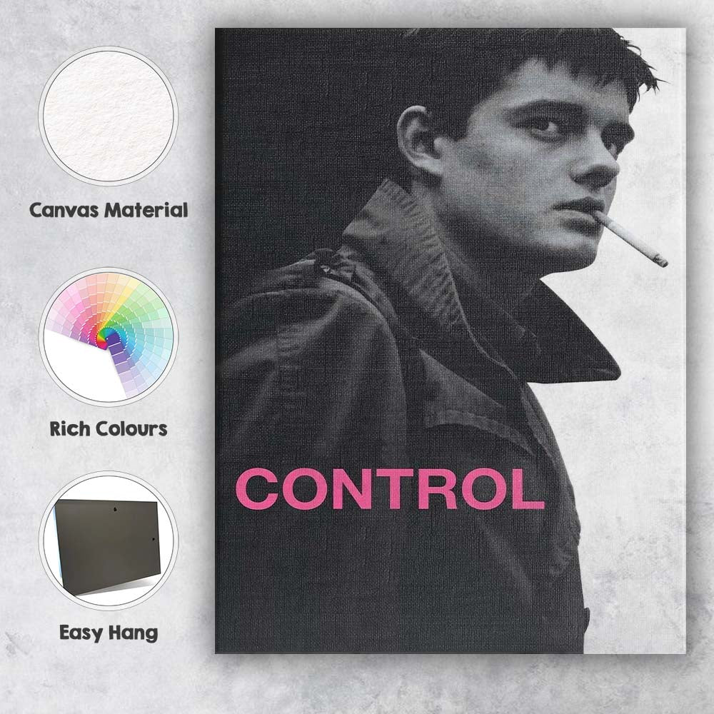 Black and White Moody Youth Portrait Pink Typography Control Inspired Canvas Wall Art Print Decor Picture Ready to Hang