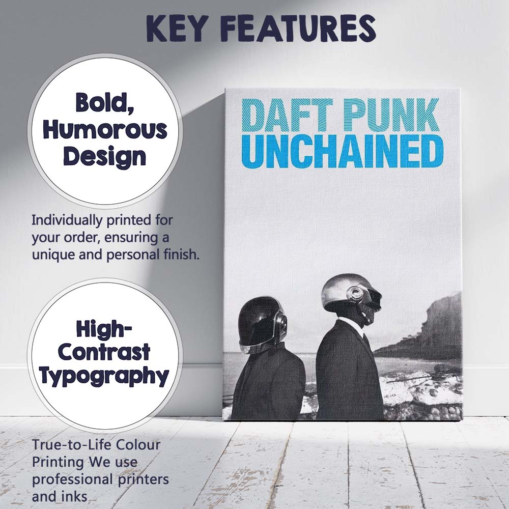 Minimalist Electronic Music Duo Coastal Landscape Blue Typography Daft Punk Inspired Canvas Wall Art Print Decor Picture Ready to Hang
