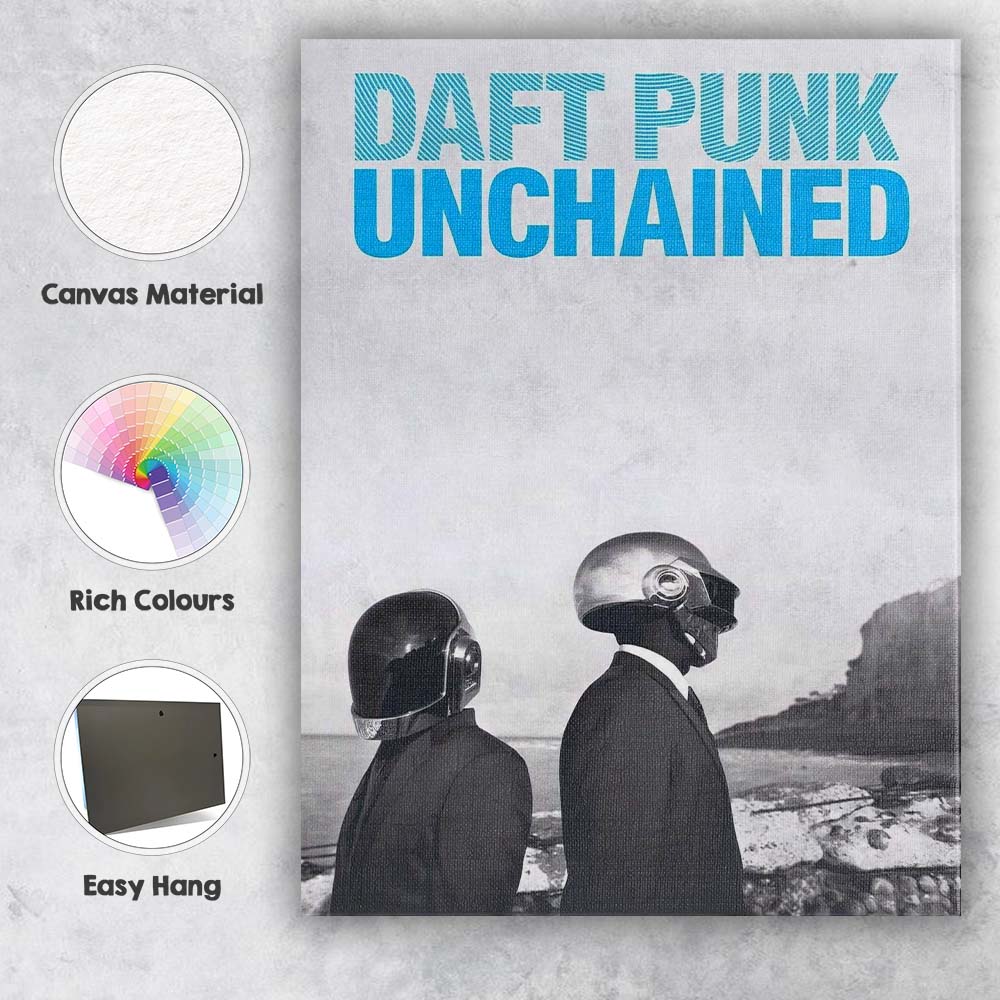 Minimalist Electronic Music Duo Coastal Landscape Blue Typography Daft Punk Inspired Canvas Wall Art Print Decor Picture Ready to Hang
