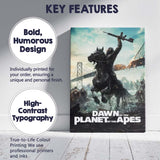 Apocalyptic Ape Warrior on Rearing Black Horse Burning Bridge Action Fantasy Canvas Wall Art Print Decor Picture Ready to Hang
